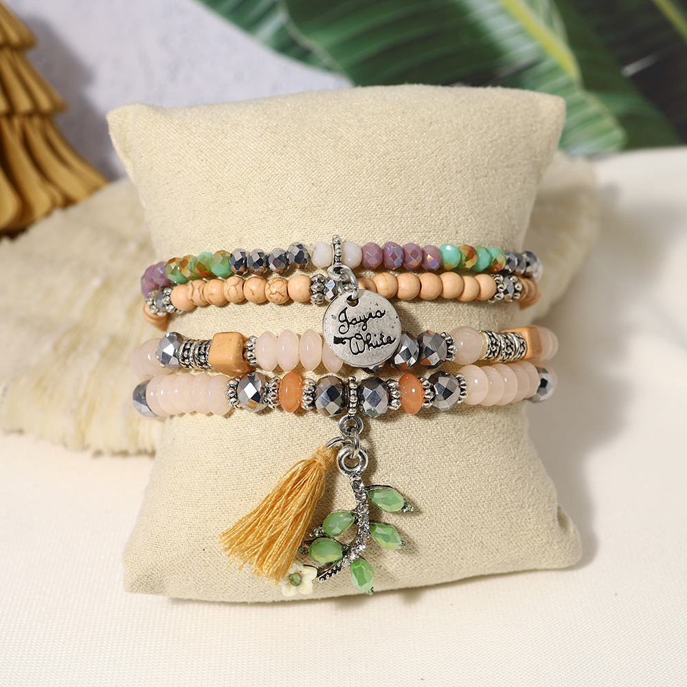Vintage Style Ethnic Style Letter Color Block Leaves Mixed Materials Beaded Unisex Bracelets display picture 3