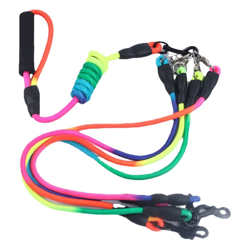 Mascota correa de doble cabeza correa de perro de colores una arrastre dos arrastre tres correa de perro desmontable correa de múltiples cabezas