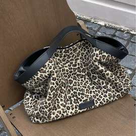 TR豹纹托特包2025新款磨砂牛皮大容量包包女通勤百搭手提单肩包