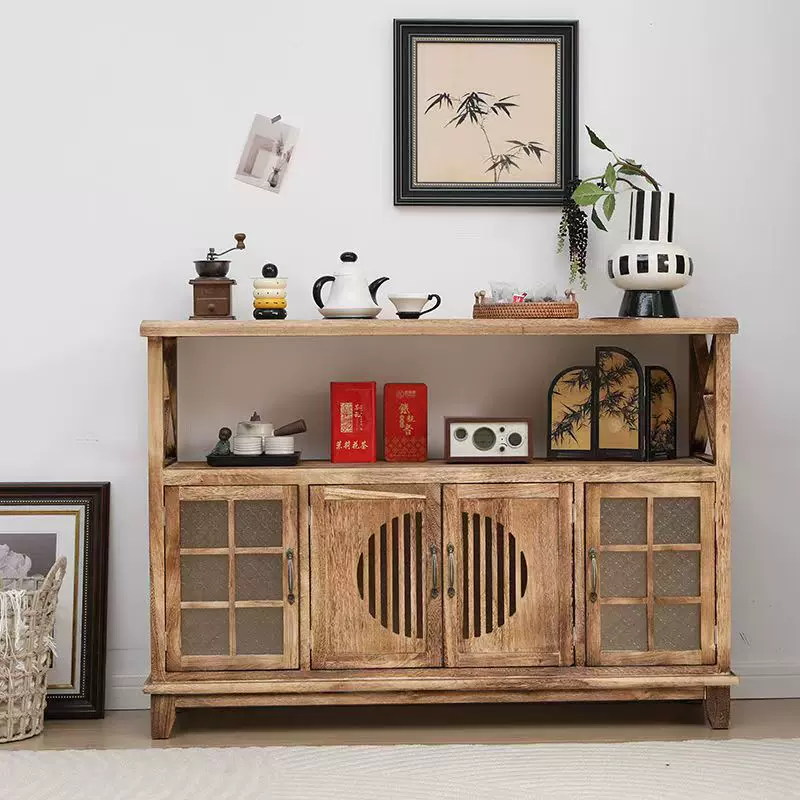 餐边柜中式客厅玄关柜老榆木斗柜茶水柜实木复古储物柜民宿装饰柜
