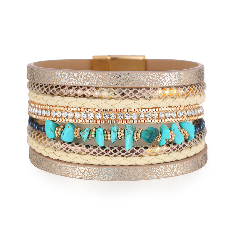Bohemian Geometric Pu Leather Braid Turquoise Unisex Bracelets