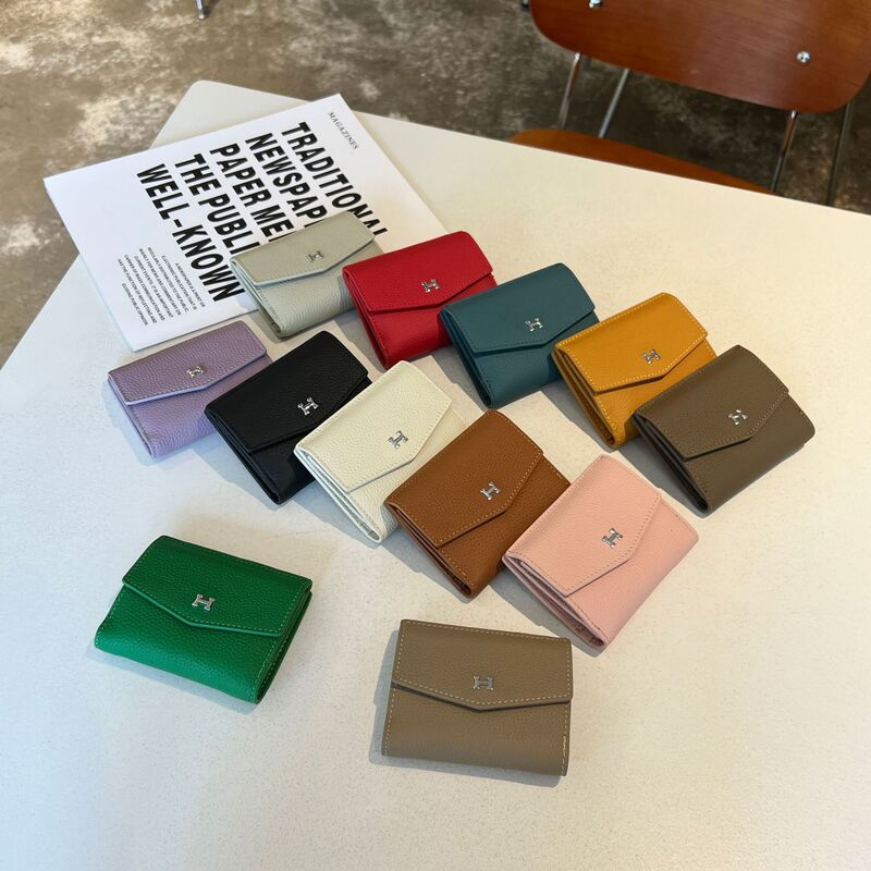 Genuine Leather Short Women's Wallet Korean Style Simple Flip Solid Color Multi-Card Slot Large Capacity Coin Purse All-In-One Card Holder Genuine Leather Short Women's Wallet Korean Style Simple Flip Solid Color Multi-Card Slot Large Capacity Coin Purse All-In-One Card Holder