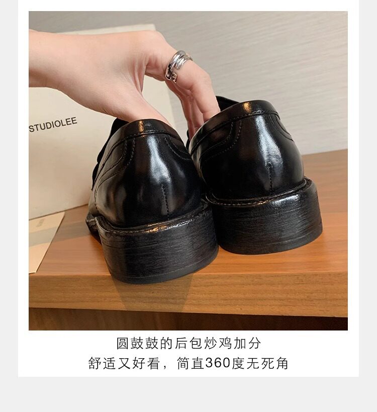 Giày lười nữ da bò mũi tròn gót vừa 3–5 cm — Điểm đen, Đốm nâu cổ điển chi tiết 11