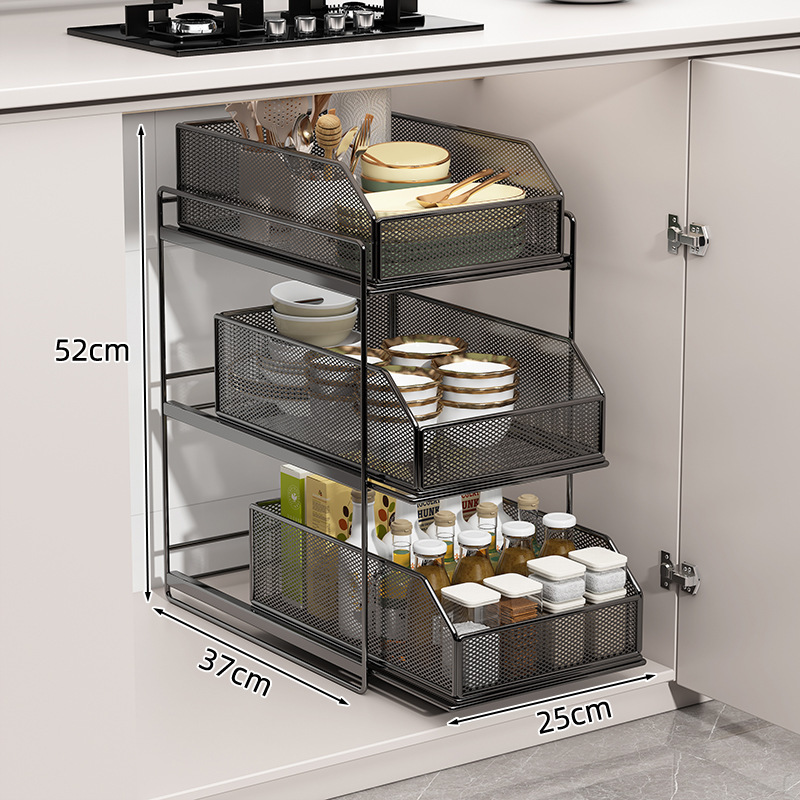 Estante de cocina bajo el fregadero tipo de extracción de almacenamiento de cesta de extracción de platos de paneles y platos de cajón de gabinete multicapa con uso doméstico incorporado