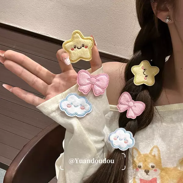 Simple Cloud Star Bow Girl-Style Bangs Hair Clip Cute Cartoon DIY Soft and Adorable Creative Magic Sticker