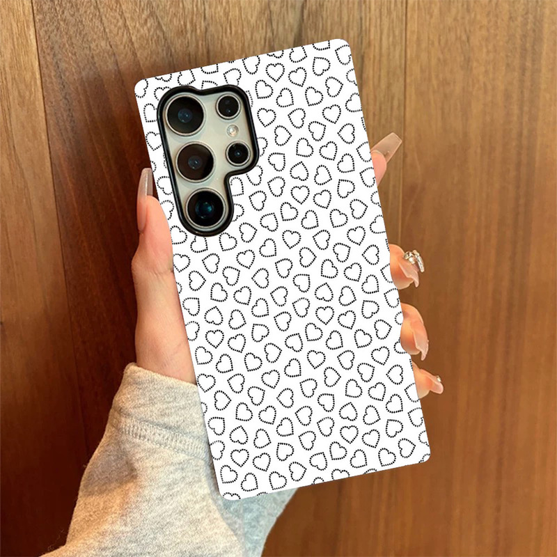 Super Stylish Minimalist Black and White Line Design with Hearts All over Phone Case for Samsung S26 Ultra Double-Layer Film Case Protective Cover Super Stylish Minimalist Black and White Line Design with Hearts All over Phone Case for Samsung S26 Ultra Double-Layer Film Case Protective Cover