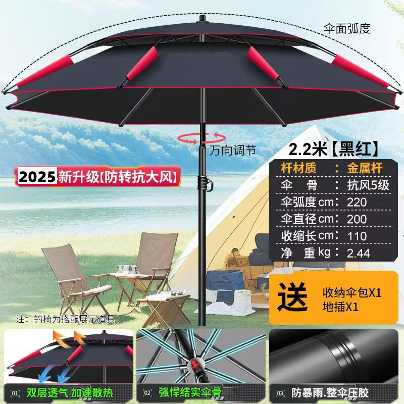 新款钓鱼伞新款遮阳伞户外露营伞便携带黑胶防晒拐杖伞露营垂钓专|undefined