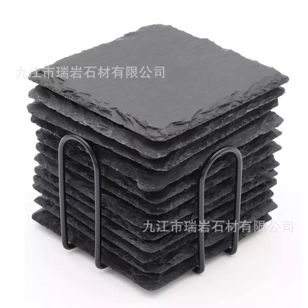 Posavasos de roca natural al por mayor de fábrica Posavasos de pizarra redonda de estilo japonés, almohadillas de aislamiento térmico, posavasos de pizarra de Amazon transfronterizos