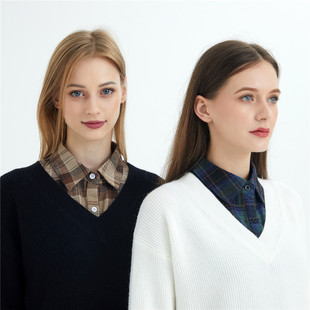 New Cotton Plaid Short Shirt Collar Decorative Pointed Collar Shirt Fake Collar Classy Spring Autumn Winter Cross-border Manufacturer Wholesale