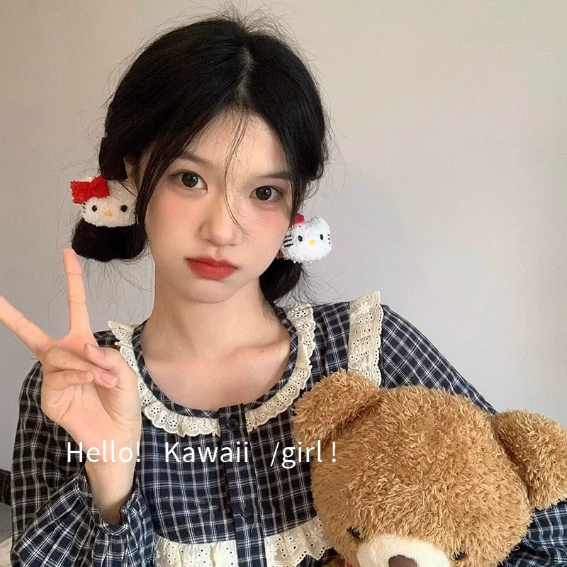 Китти Hello Kitty, карикатурная милая резинка для волос, плюшевые куклы, аксессуар для волос, простой и элегантный дизайн