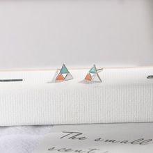 925银三角形耳钉女韩国时尚气质甜美滴胶彩色拼接耳环耳饰品