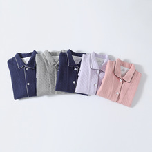 特价！秋冬季情侣睡衣空气层翻领男女纯棉三层夹棉立领纯色长袖家