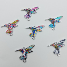 跨境新款彩色动物小蜂鸟双吊吊坠 DIY合金滴油印花手链饰品配件批