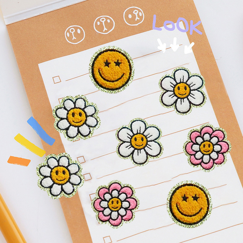 笑脸太阳花朵绣花标毛巾绣万圣节布贴补丁贴服装辅料贴布绣雪尼尔