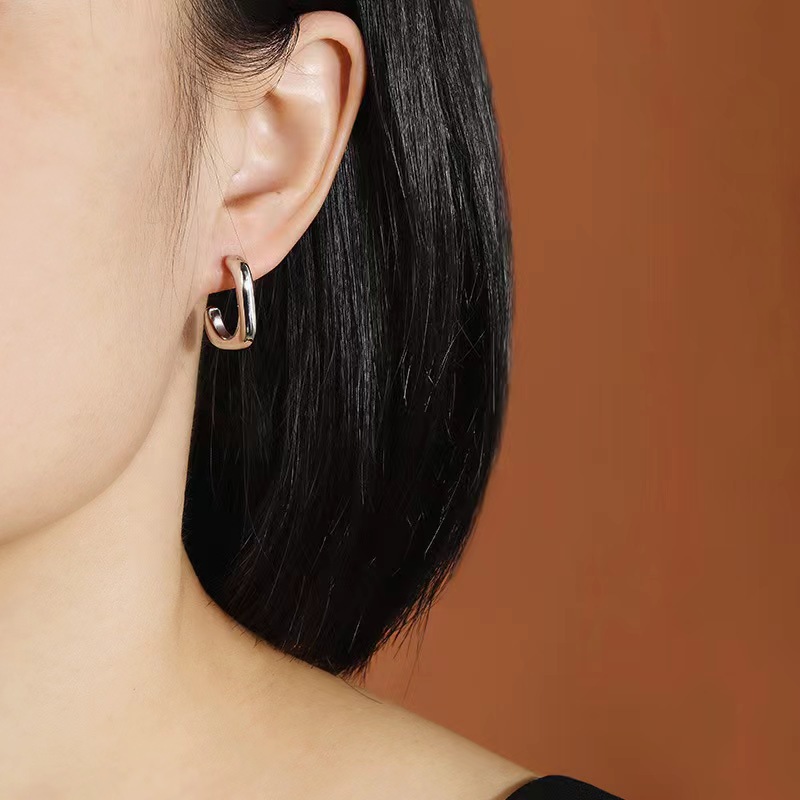 Nuevo estilo fresco sensación de aire fresco geometría gancho de metal pendientes de orejas para mujeres de nicho temperamento elegante pendientes de orejas image 1