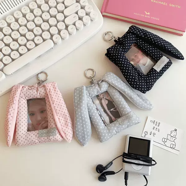 Korean-Style Polka Dot Rabbit Ear Card Holder for Women, Ins-Style Idol Fan 3inch Small Card Protector, Student Campus Card Holder, Id Card Holder