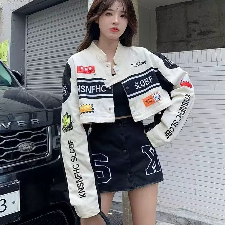 【外贸直供 百万现货】秋装美式复古机车服夹克女两穿上衣B
