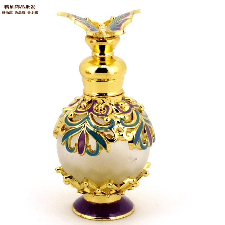 精油饰品网15ml紫色底蝴蝶盖金色球形蜘蛛花纹香水瓶1.jp