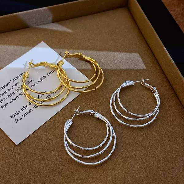 Copper Gold-Plated Irregular Multi-Layer Hoop Earrings for Women, New High-End Fashion Earrings Trendy in Europe and America