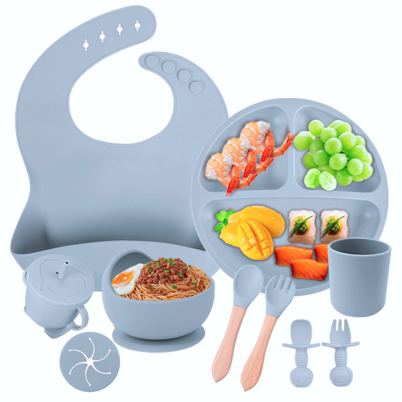 クロスボーダーベビーシリコンディナープレート10点セットベビーシリコン吸盤子供用シリコン食器フードボウルシリコンスプーン|undefined