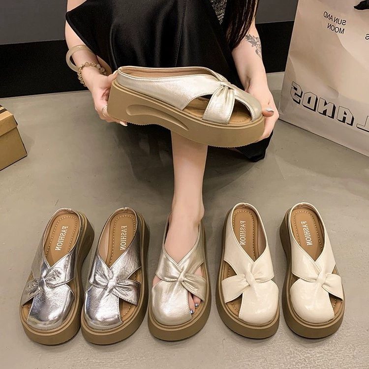 Женские тапочки Баотоу на толстой подошве, лето 2025, новая модель, небольшой увеличение роста, высококачественные сандалии Birkenstock