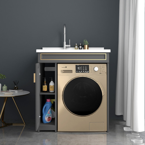 Balcony washing machine cabinet combination small apartment wash basin integrated cabinet quartz stone bathroom companion laundry cabinet