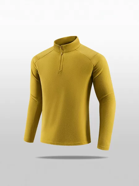 Men's Stand Collar Half-Zip Fleece Sweatshirt for Spring and Autumn Outdoor Sports, Warm Long-Sleeve Solid Color Casual Top