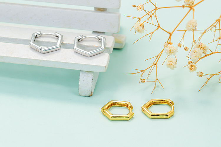 Foreign Trade Hexagon Ear Clip Women's Simple  Geometric Polygon 18k Gold Earrings Earrings Wholesale display picture 3