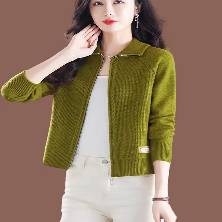 翻领针织开衫2025女秋冬新款小配裙外搭红色上衣毛衣外套