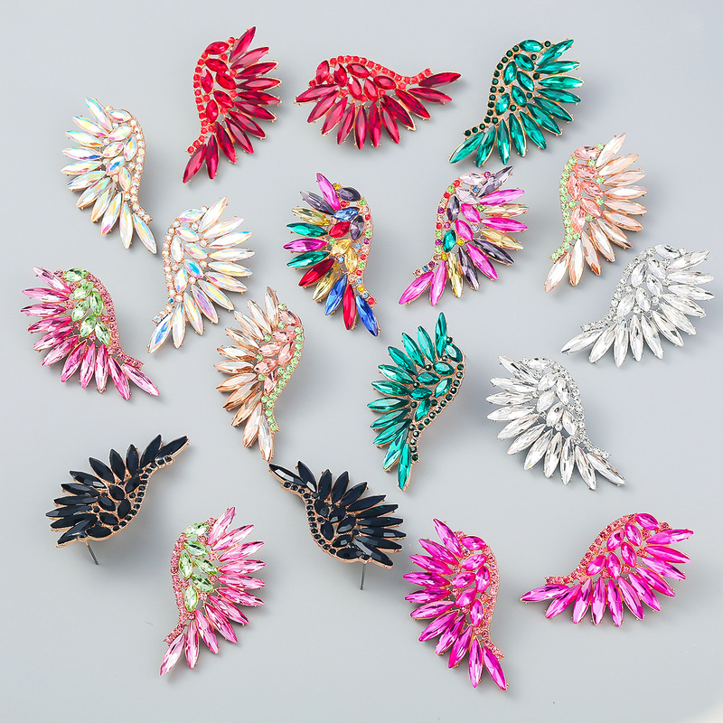 Colorful heavy industry in Europe and the exaggerated big angel wings bling earrings fashion stud earrings Bohemian
