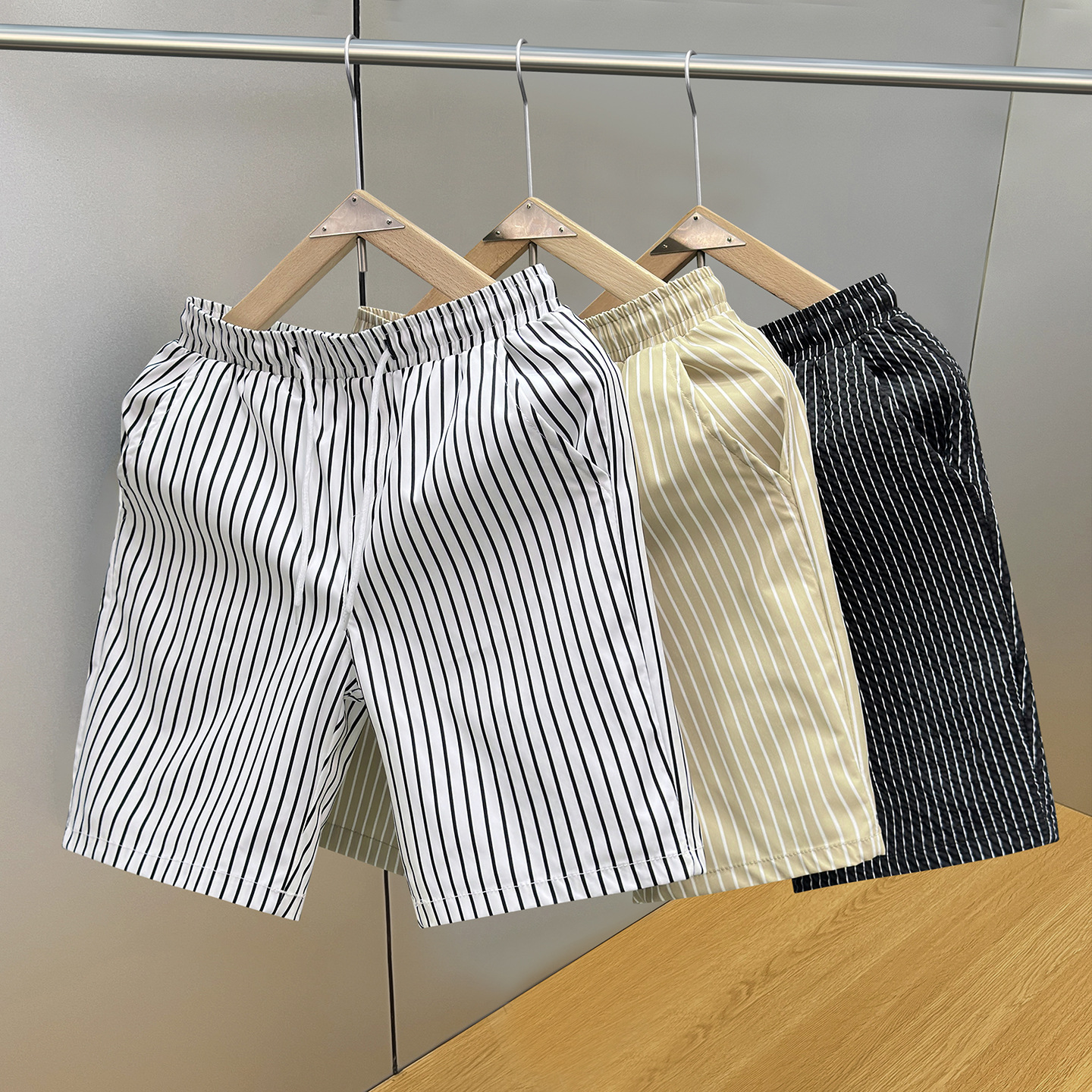 Men's Style Slim Fit Quick Dry Striped Shorts Summer Thin Trendy Beach Outerwear_viptrois.com