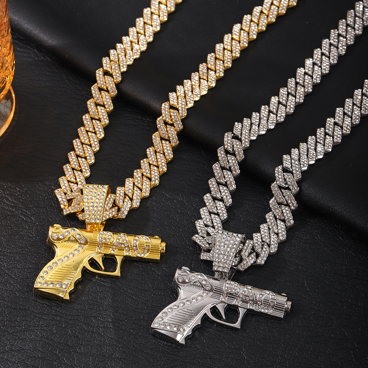 European and American cross-border alloy pistol pendant, personalized trendy new men's Cuban chain hip-hop style necklace wholesale