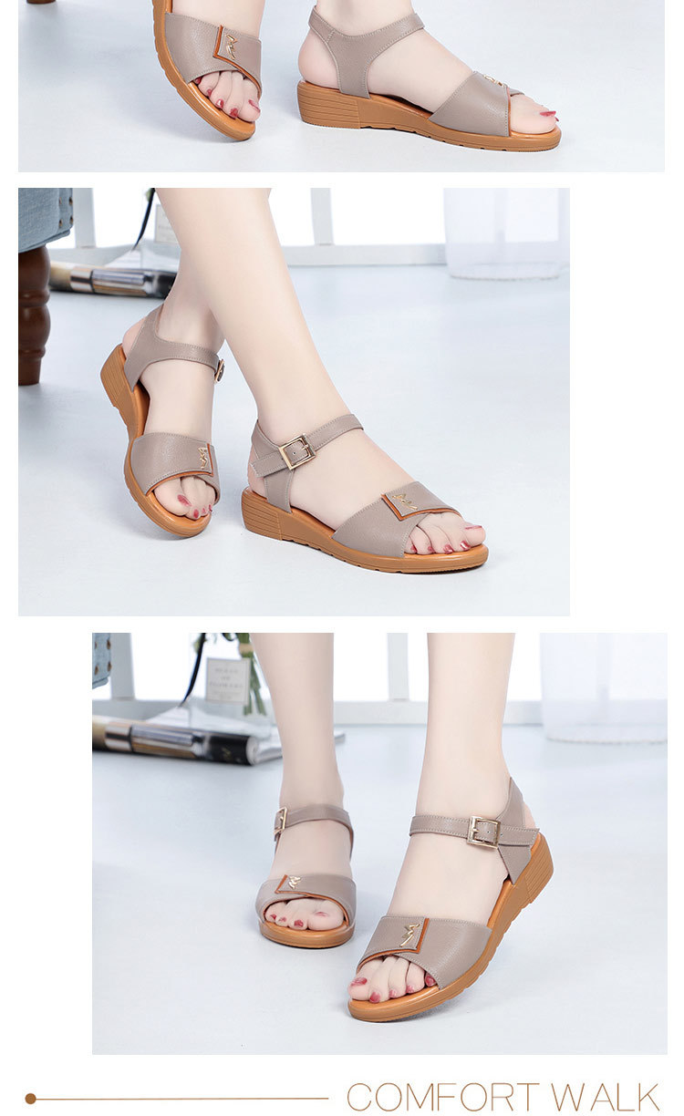 Dép sandal nữ quai chữ V đế bằng da thật mềm mại mùa hè — đen chi tiết 14