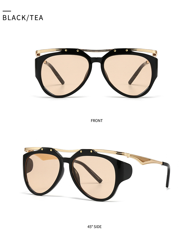 Commercio estero Esplosioni transfrontaliere Occhiali da sole Fotografia di strada europea e americana Ins Internet Modello rosso Occhiali da sole geometrici in metallo Donna LH16_voghion.com