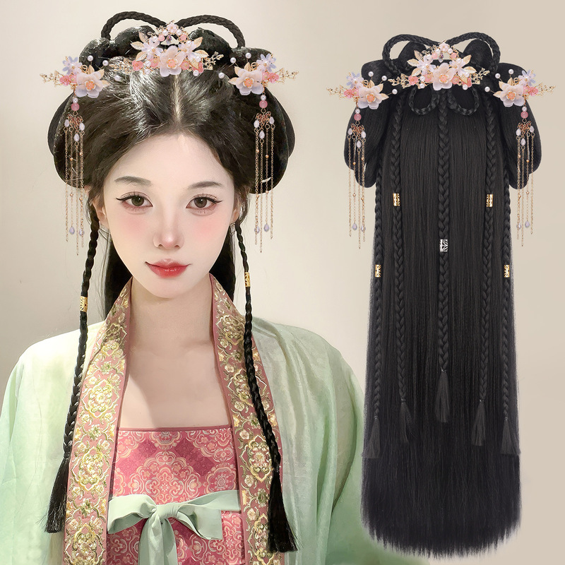 Hanfu Wig Hair Accessory Ancient Style Hair Bun Integrated Lazy Hairband Ancient Ming-Style Fake Bun Updo Hair Ornament Hanfu Wig Hair Accessory Ancient Style Hair Bun Integrated Lazy Hairband Ancient Ming-Style Fake Bun Updo Hair Ornament