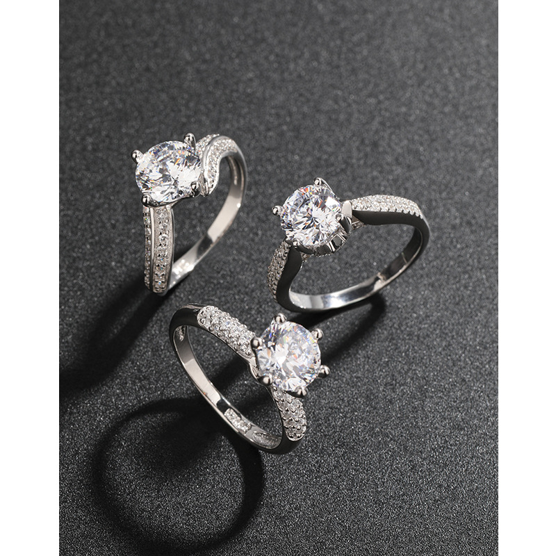 925 plata esterlina 1 quilates anillo de zircon de lujo ligero nicho de pareja de alto nivel anillo de matrimonio de propuesta de matrimonio anillo de diamante simulado