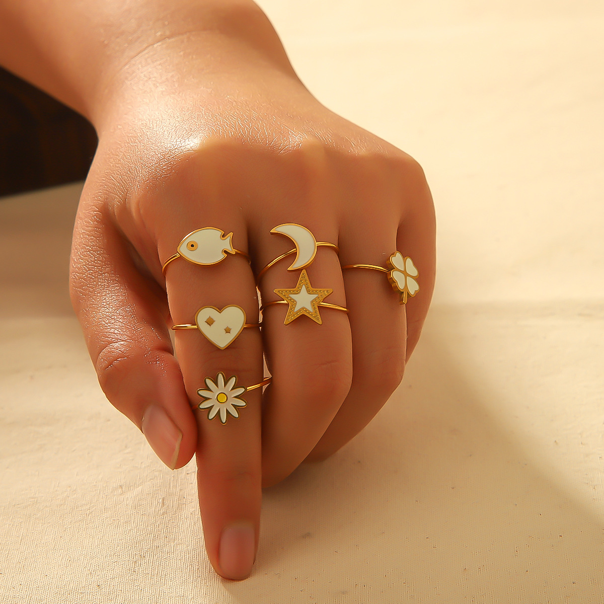 Star, Heart Shape, Fish Pattern Wholesale Jewelry Elegant Cute Star Heart Shape Fish 304 Stainless Steel Adjustable Ring