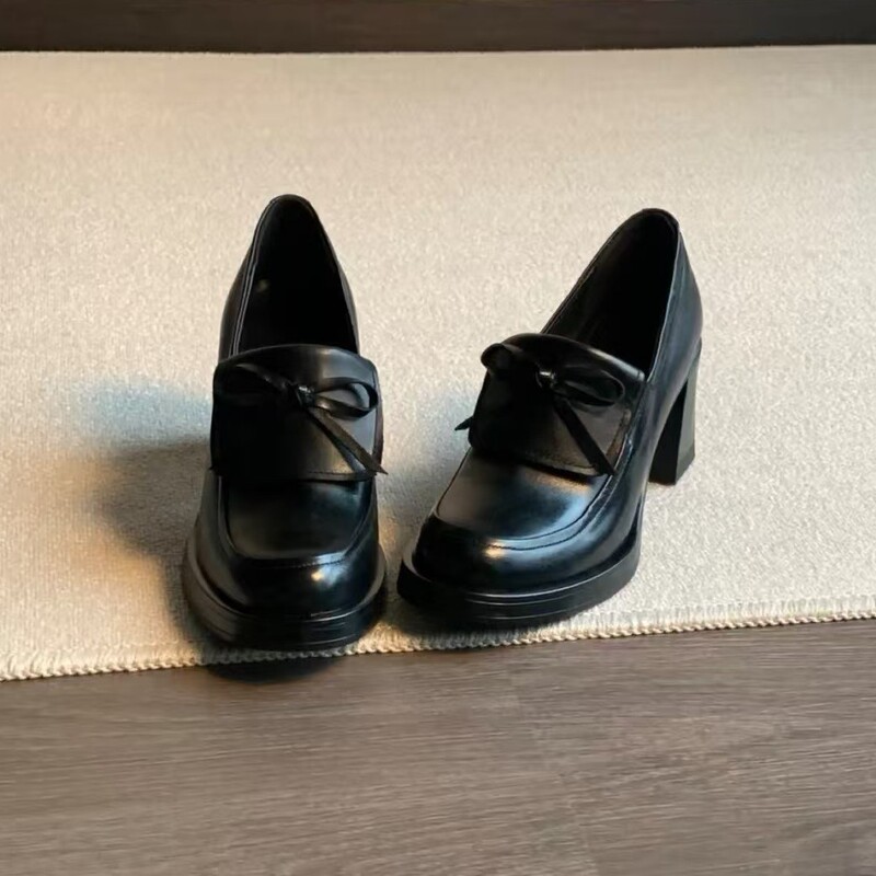 2026 New Style Round-Toe Shallow Mouth 5-7cm Genuine Leather Camellia Loafers for Women with Butterfly Knot High Heels 2026 New Style Round-Toe Shallow Mouth 5-7cm Genuine Leather Camellia Loafers for Women with Butterfly Knot High Heels