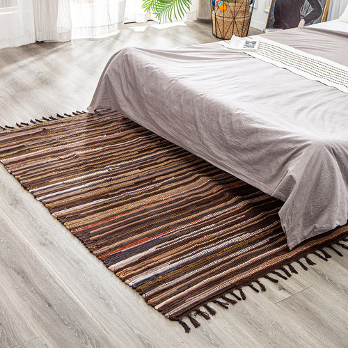 European classical colorful rag strips floor mats, living room, bedroom, study room carpets, woven bedside blankets, door mats