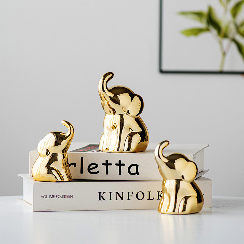 Nórdico hogar de cerámica simple oro elefante adornos de escritorio decoraciones artesanías de cerámica moderna adornos decorativos