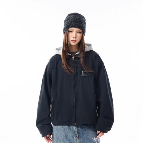 American Retro Plaid Patchwork Two-in-One Denim Jacket for Women Early Spring Loose Couple Jacket Fashion Niche Top