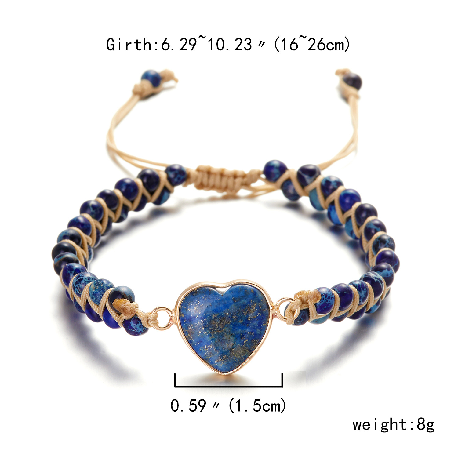 12g Weight Ethnic Style Heart Shape Natural Stone Knitting Bracelets