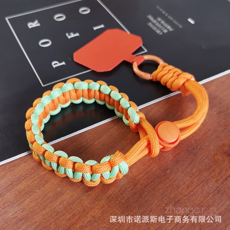 짧은 [밝은 녹색 및 주황색] 조절 가능한 땋은 끈 + 주황색 클립