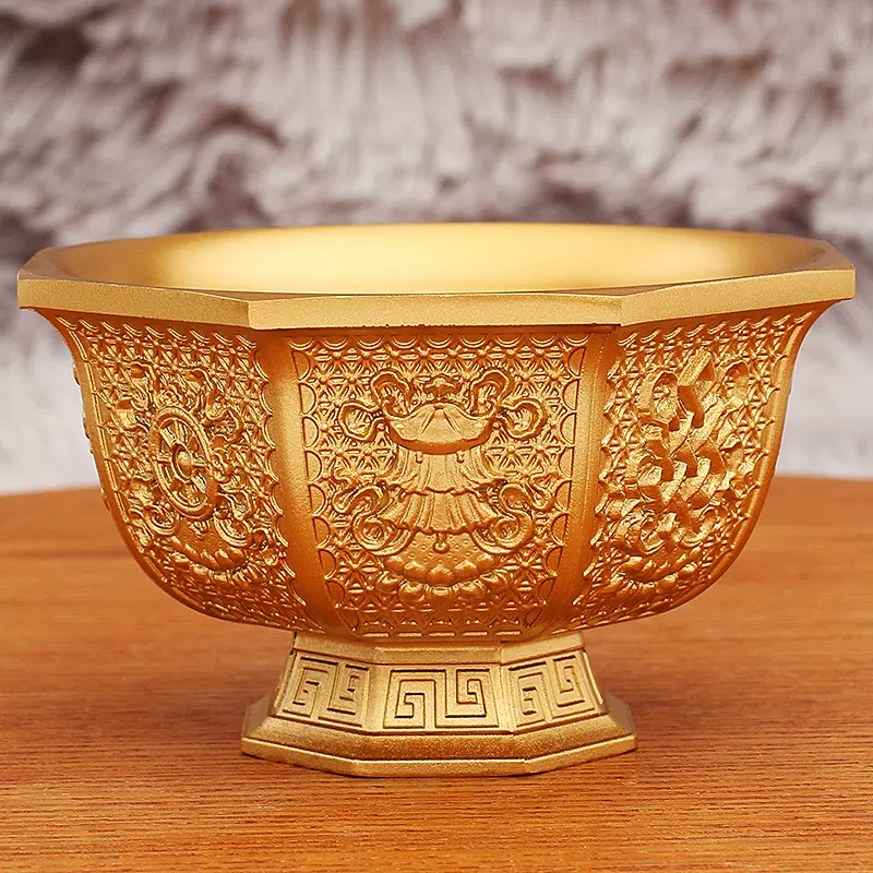 黄铜八角碗八宝碗摆件佛堂礼佛供碗铜器制品金属工艺品厂家批发