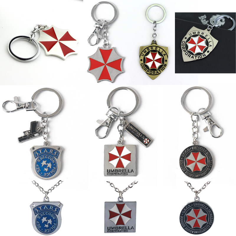 Biochemical crisis ambrera umbrella keychain pendant Raccoon City S.T.A.R.S. logo pendant necklace