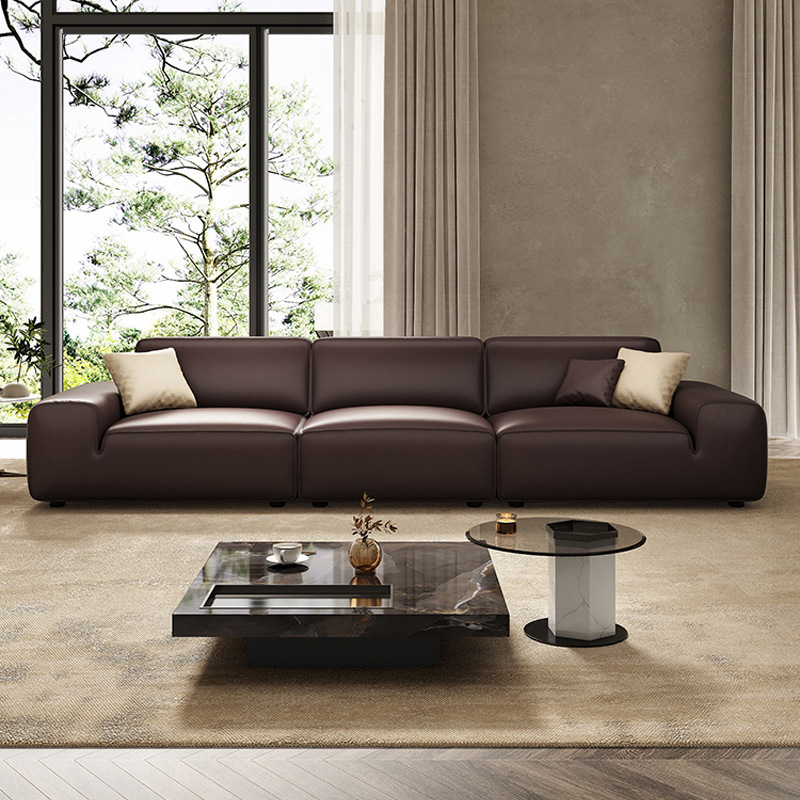 Xiatu Dahei Niu Tofu block first-layer cowhide full leather sofa Italian minimalist small apartment living room leather sofa