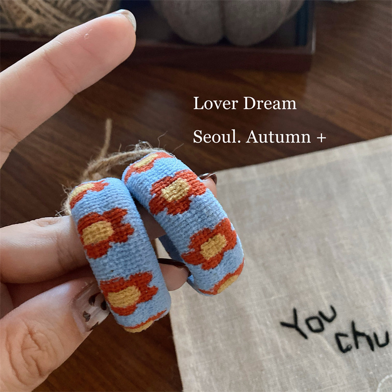 2个装韩国秋冬新款彩色花朵毛巾圈发圈 可爱高弹力头绳儿童发饰女|undefined