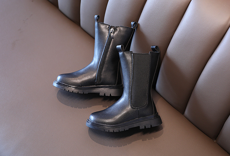 Children's Martin 2024 Spring and Autumn New Black Side Zipper Girls' Mid length British Style Pipe Boots Trend_voghion.com