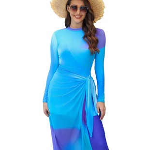 2023 new 3-piece Muslim swimsuit printed conservative Beach swimsuit + chest pad + apron scarf alone