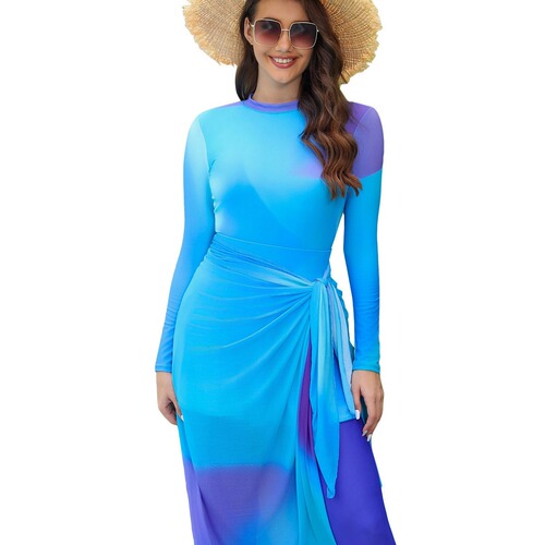  New 3-Piece Muslim Swimwear Printed Conservative Beach Swimwear + Bra + Skirt + Scarf (Separate)